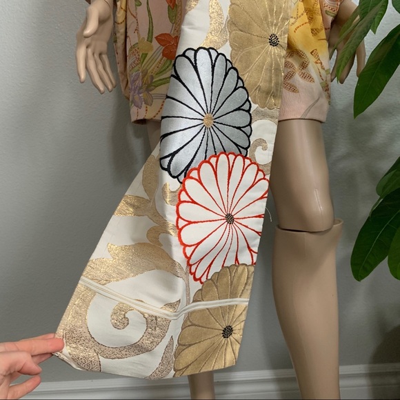 Vintage 70s Mod Floral Embroidered Fabric Obi Belt main image 4